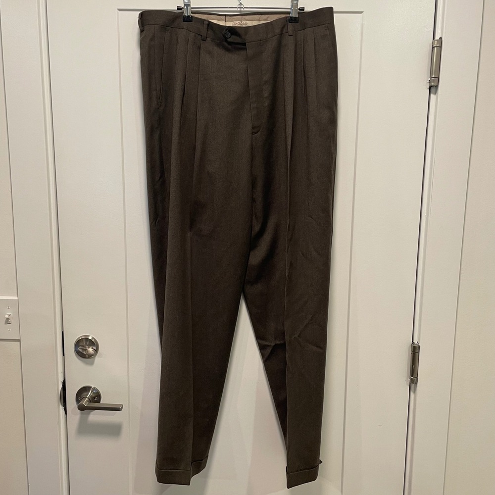 Vito Rufolo Mens Brown 100% Pure Wool Pleated Cuffed Dress Pants 36x32 Italy